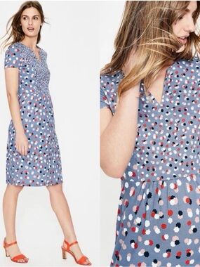 Boden EUC Emory Jersey Dress Fallen Blossom Sz 8P Short Sleeve Preppy British